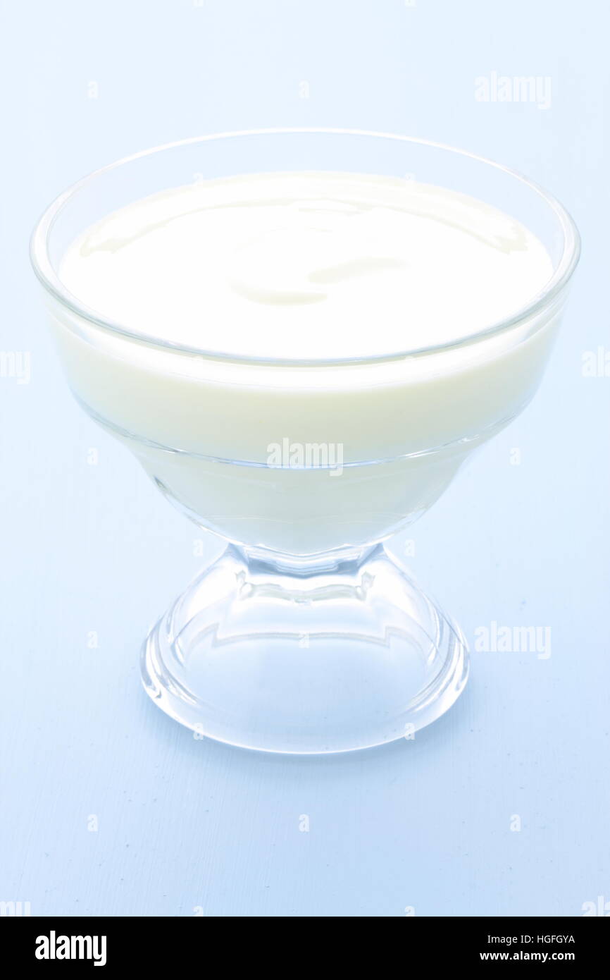 fresh and delicious creamy yogurt, healthy smooth snack, perfect at any time. Stock Photo