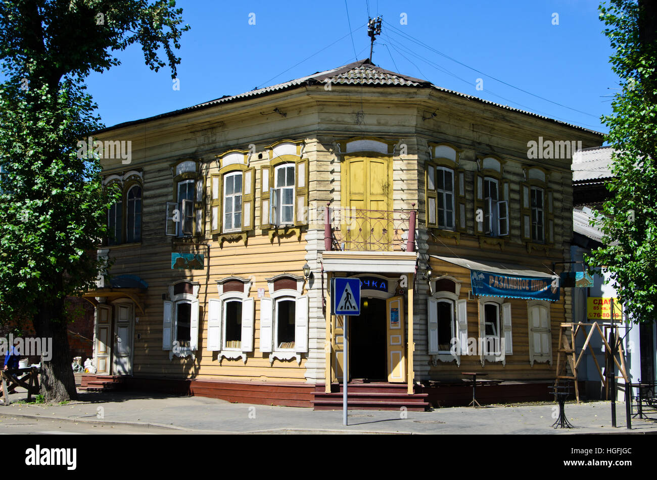 An century old house like this one can be seen in Irkutsk Stock Photo