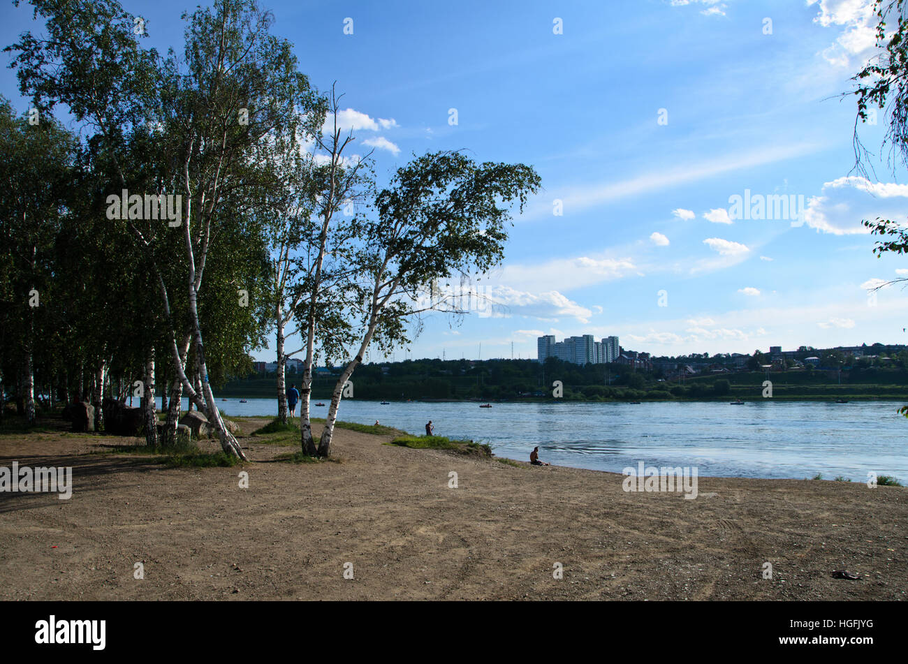 The Angara River passing through the city of Irkutsk Stock Photo