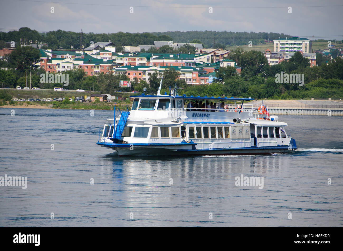 Sight-seeing boat along Angara River Stock Photo