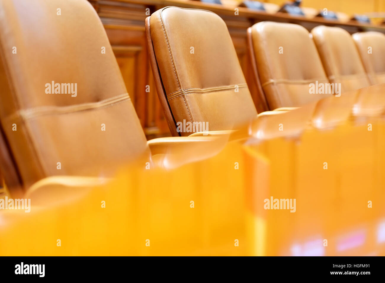 Office executive board leather chairs in front of wooden table Stock Photo