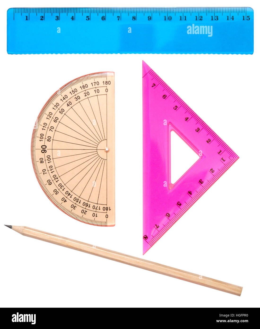 Architecture tools - Set of ruler, triangle and protractor on white  background Stock Photo - Alamy