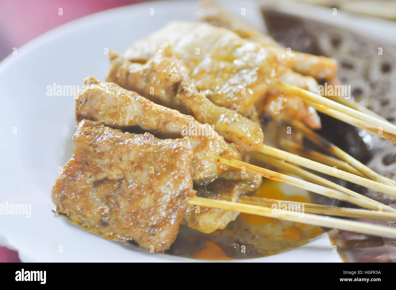 Stringed Meat baked stringed meat, beef satay or pork satay (indonesia food Stock ...
