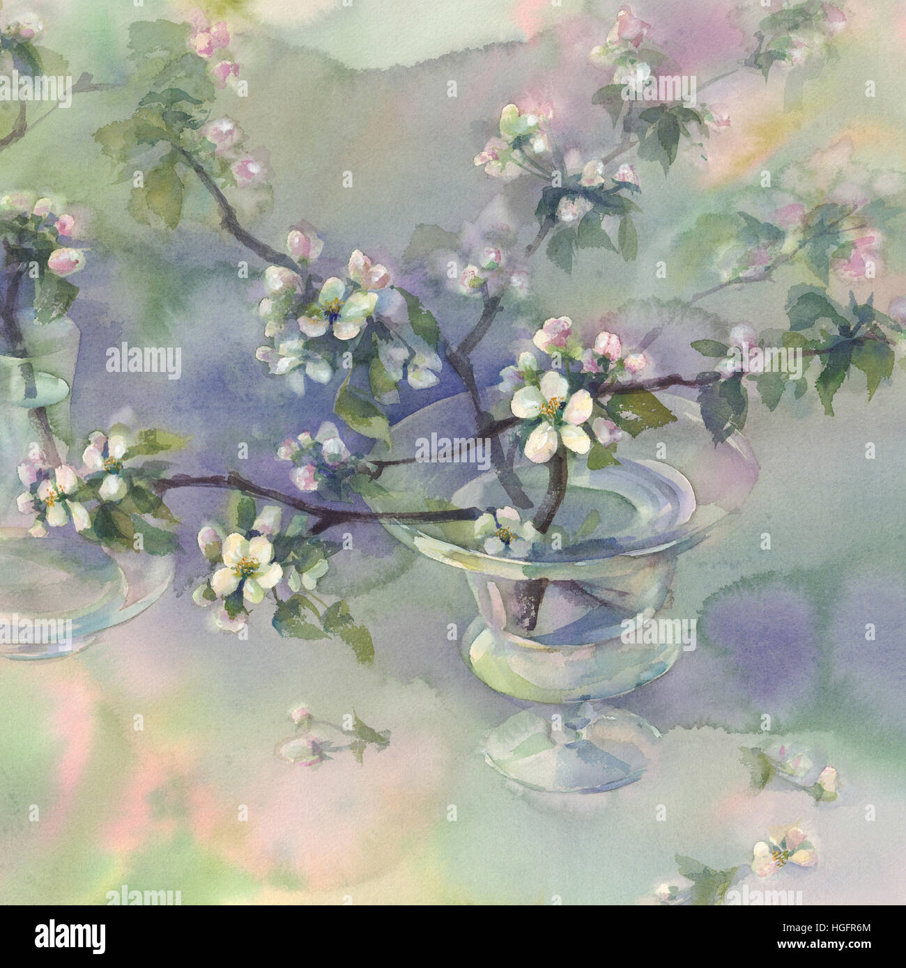 apple tree bloom watercolor Stock Photo - Alamy