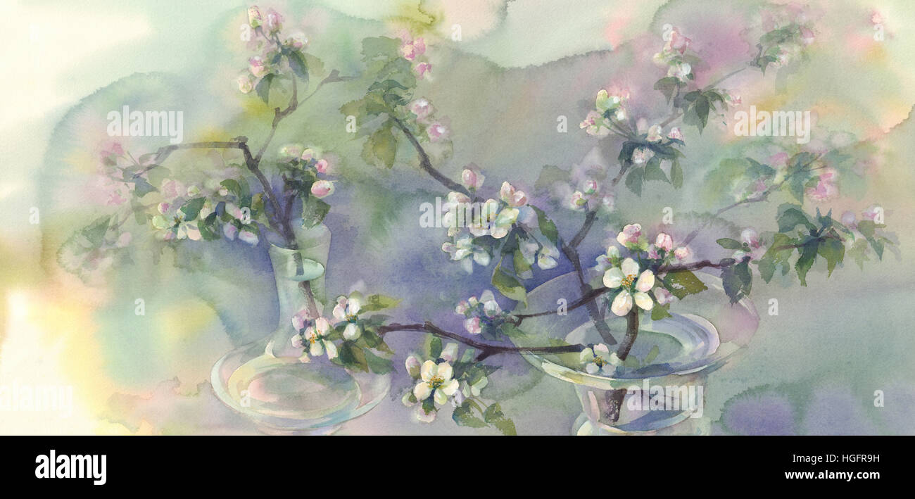 apple tree bloom watercolor Stock Photo - Alamy