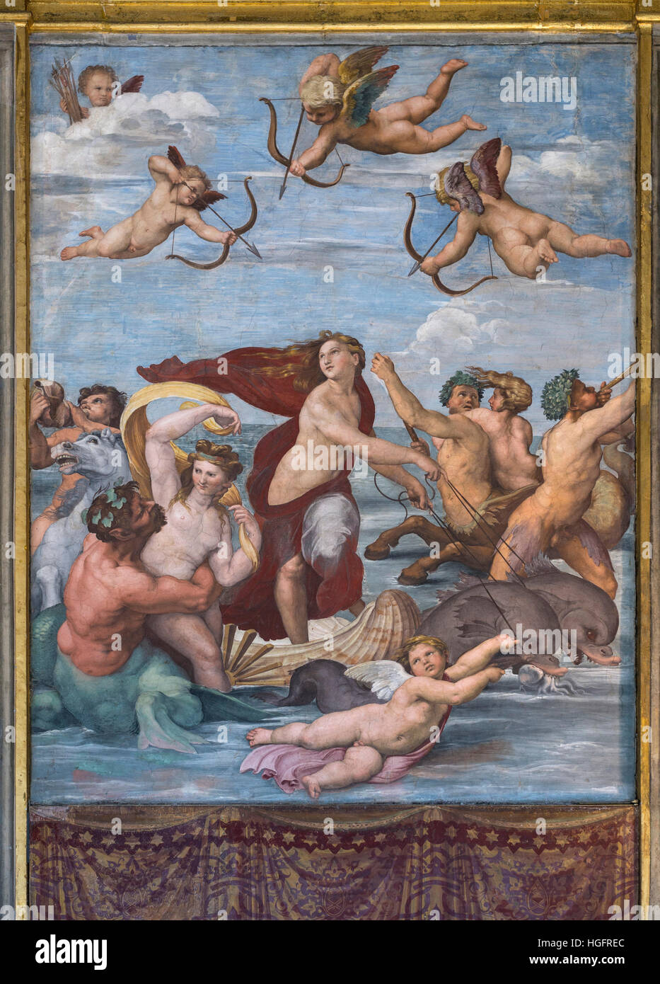 Rome. Italy. Villa Farnesina. Triumph of Galatea, 1512, fresco by Raphael in the Loggia di Galatea. Stock Photo
