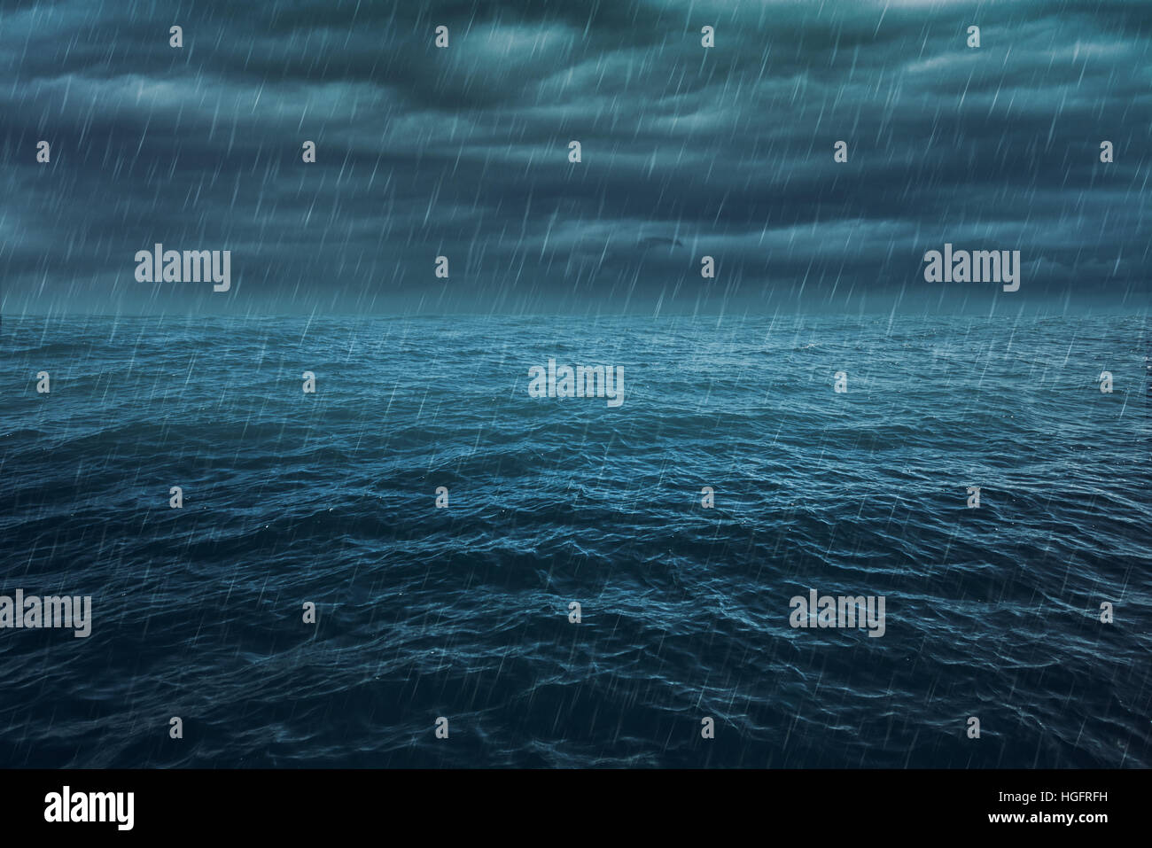 Rain over the stormy sea, abstract dark background. Stock Photo