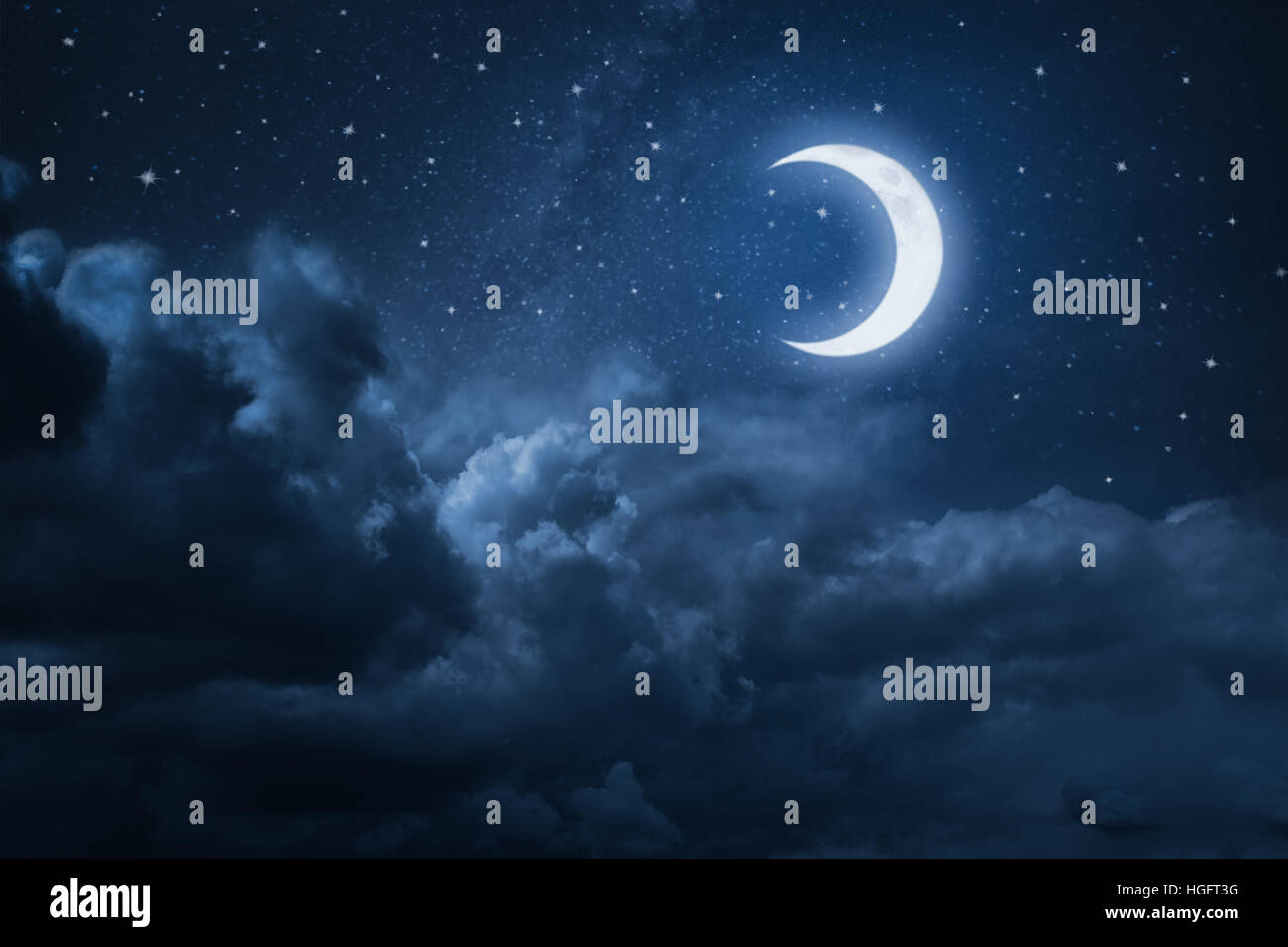 Night sky with stars and moon Stock Photo