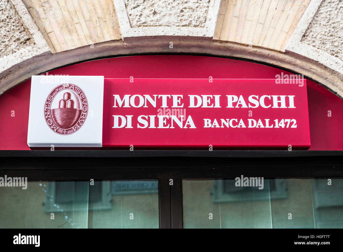 Monte dei Paschi di Siena bank branch. MPS is the oldest bank in the world  founded in 1472 Stock Photo - Alamy