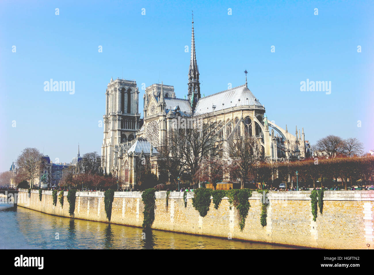 Notre Dame cathedral in the center of Paris, France, on a sunny day Stock Photo