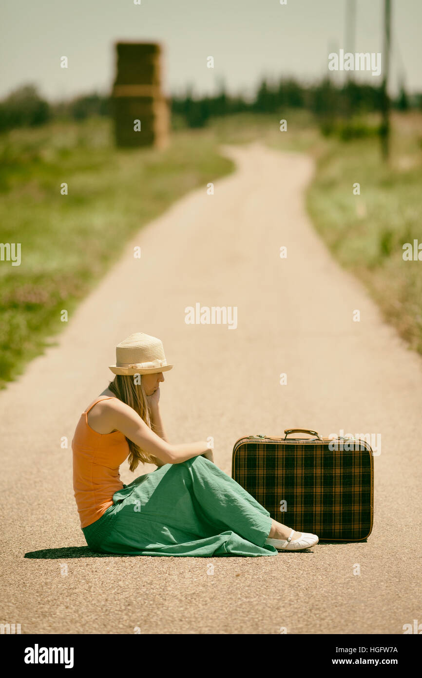 Young woman is traveling alone. Stock Photo