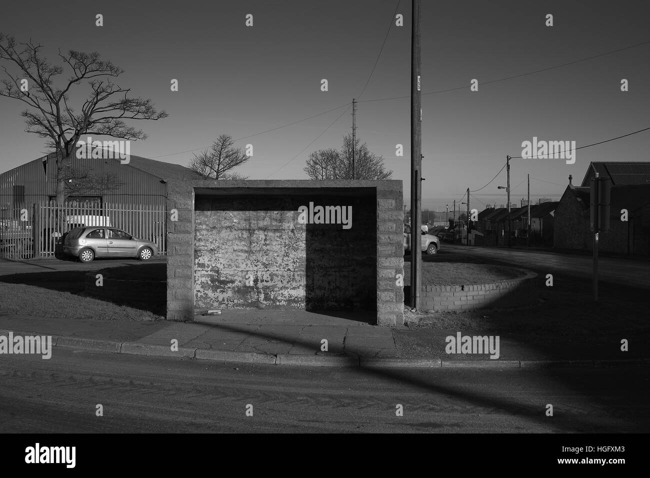 Bus stop, Prince Road, Tow Law, County Durham Stock Photo Alamy