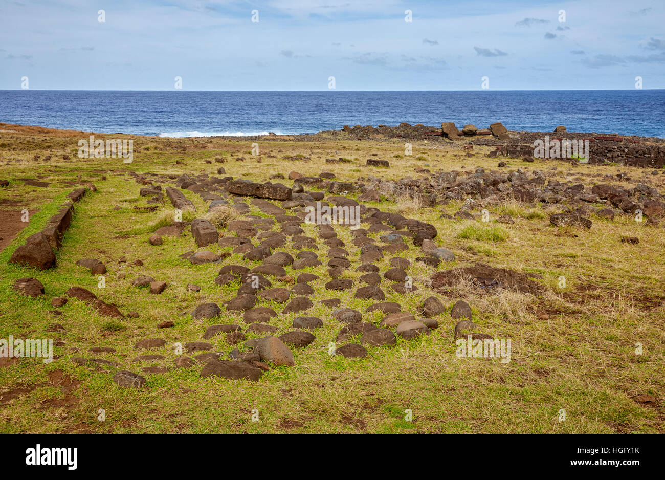 Hare Paenga Boat House, Easter Island, Chile Stock Photo