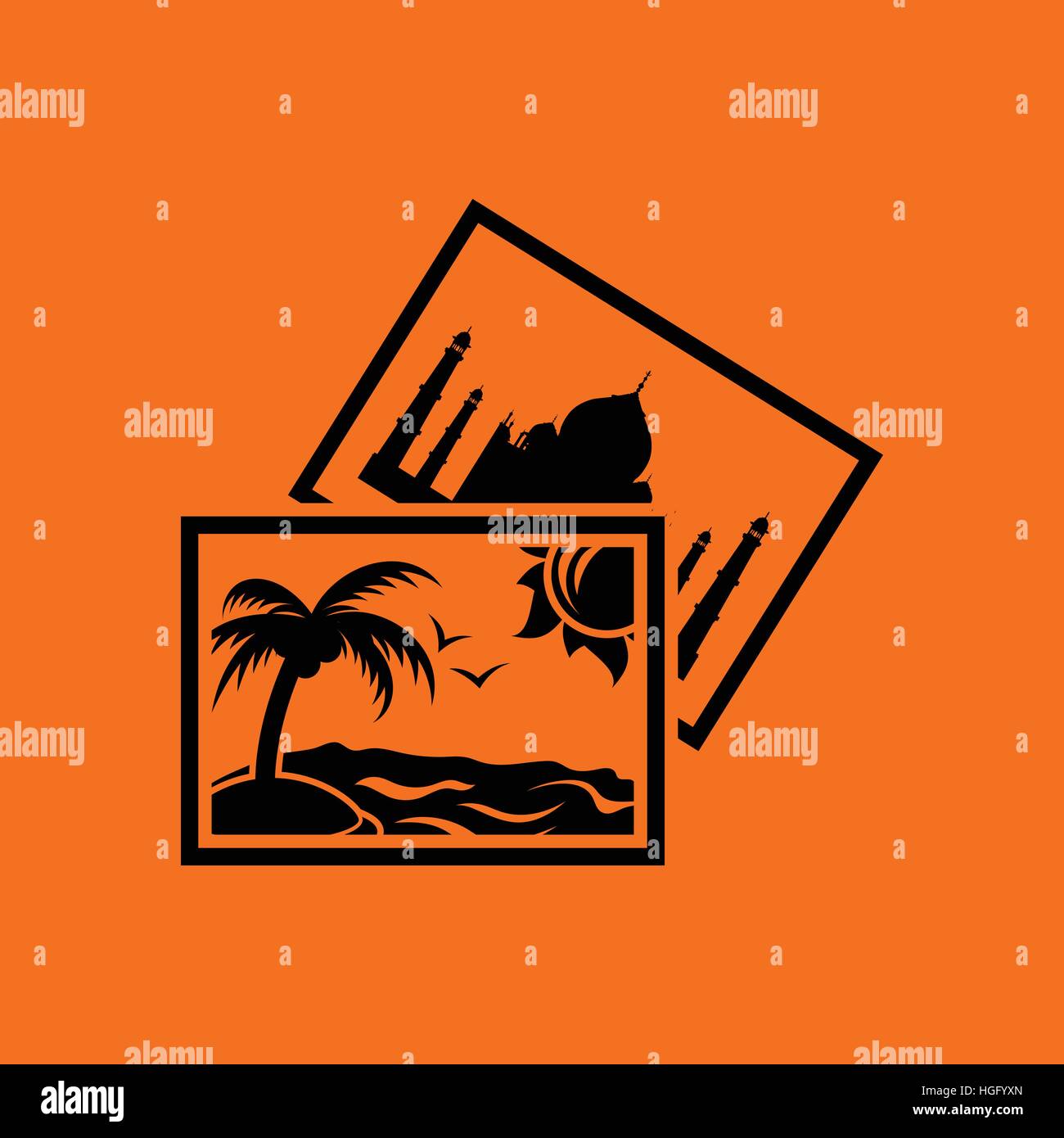 Two travel photograph icon. Orange background with black. Vector ...