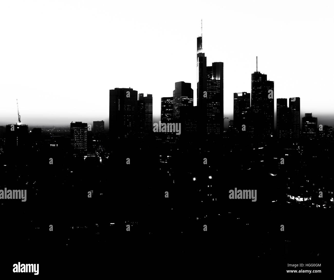 high contrast image of Frankfurt city skyline Stock Photo