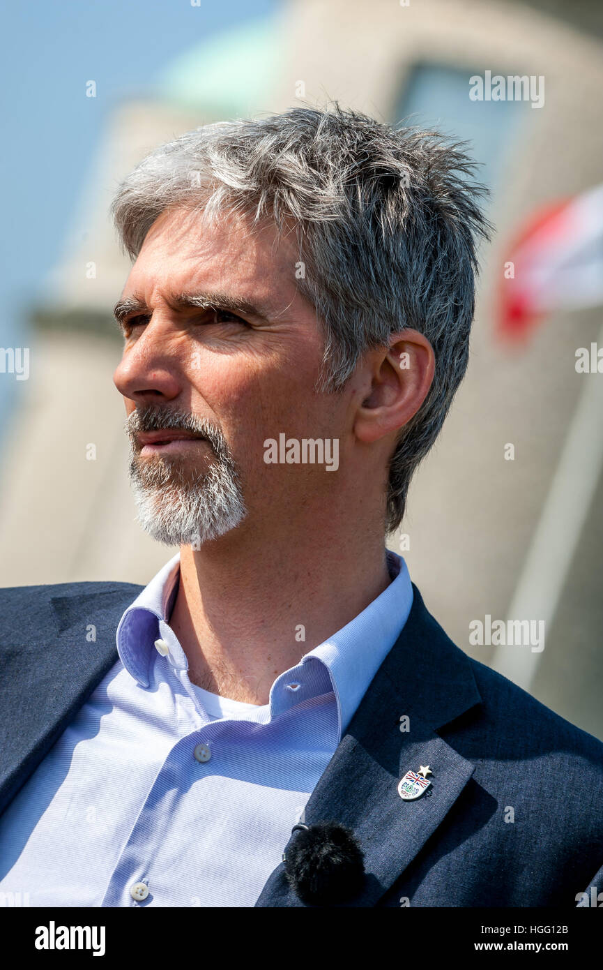 Former racing driver Damon Hill at Goodwood House in Sussex Stock Photo
