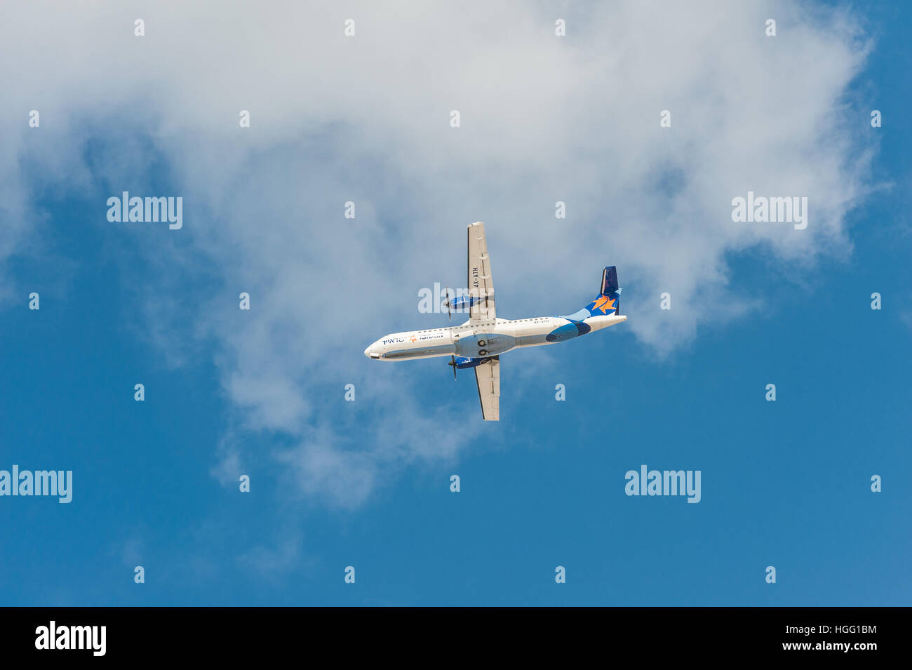 Israel, Tel Aviv-Yafo, Israir airplane take off Stock Photo