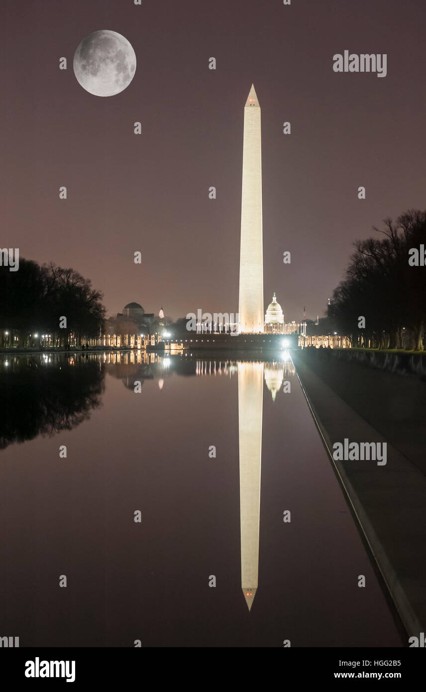 Washington Memorial  from Reflection pool on the Mall, Washington D.C. Stock Photo
