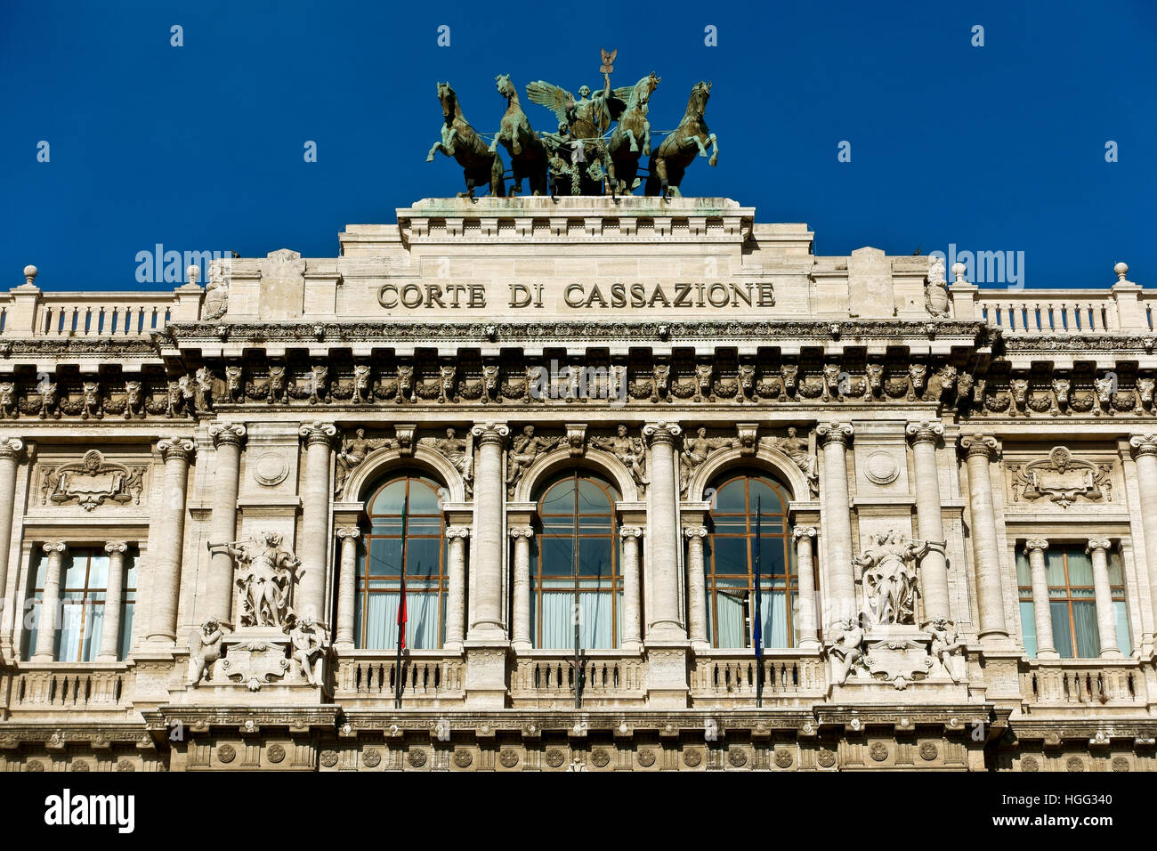 Italian Supreme Court of Cassation (Corte di Cassazione), Palace of Justice, Courthouse. Baroque style, bronze quadriga. Rome, Italy, Europe, EU. Stock Photo