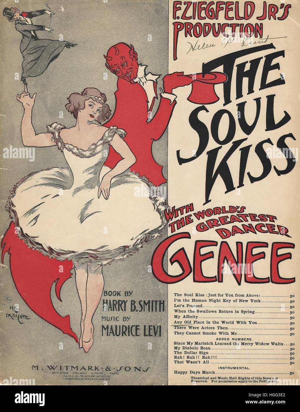 'The Soul Kiss' 1908 Ziegfeld Musical Sheet Music Cover Stock Photo