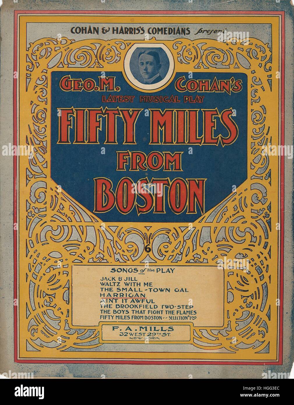"Fifty Miles from Boston" 1908 M. Cohan Musical Sheet Music Cover Stock Photo Alamy