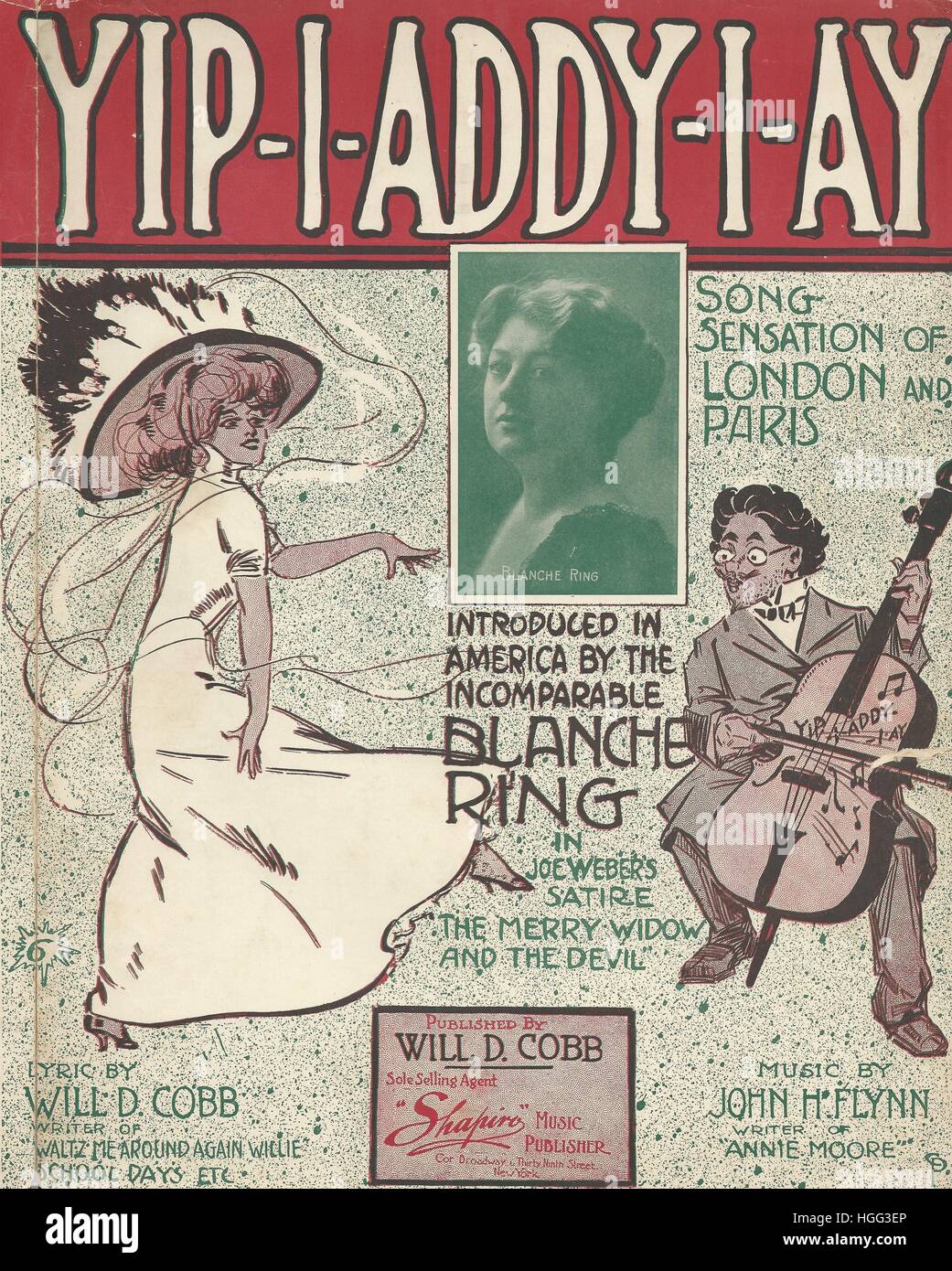 'Yip-I-Addy-I-Ay' from the 1908 Musical 'The  Merry Widow and the Devil' Sheet Music Cover Stock Photo