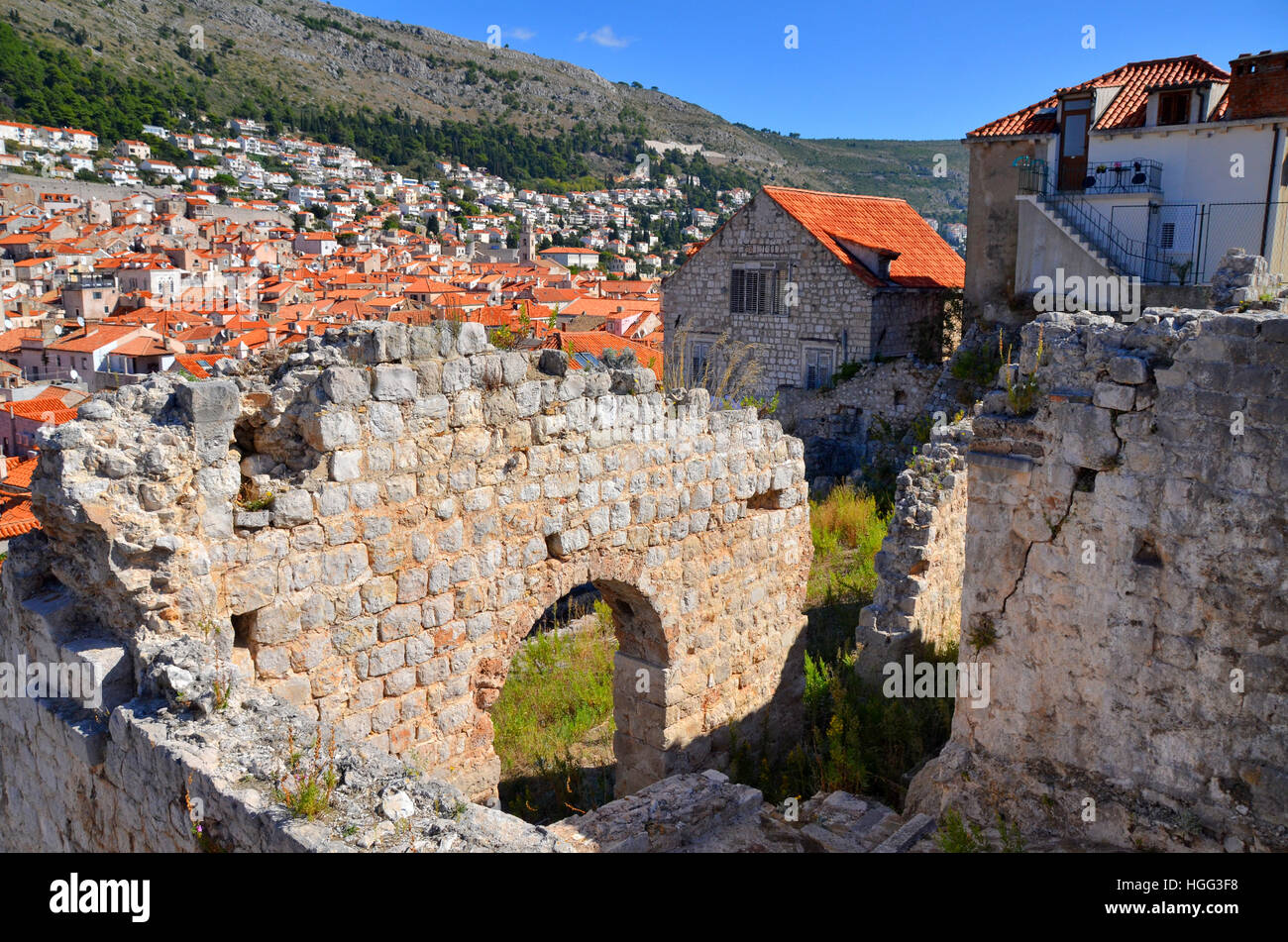 old, new houses, rebuilt, re-roofed, war,Dubrovnik Stock Photo
