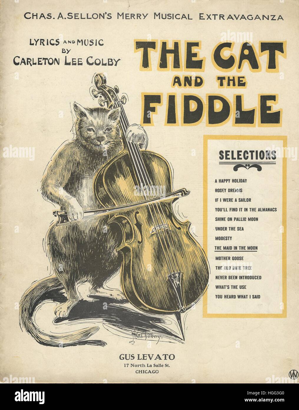 "The Cat and the Fiddle" 1907 Musical Sheet Music Cover Stock Photo