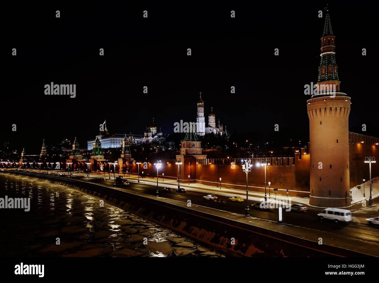 Moscow Kremlin in the night lights is one of the most beautiful views of Moscow at night Stock Photo