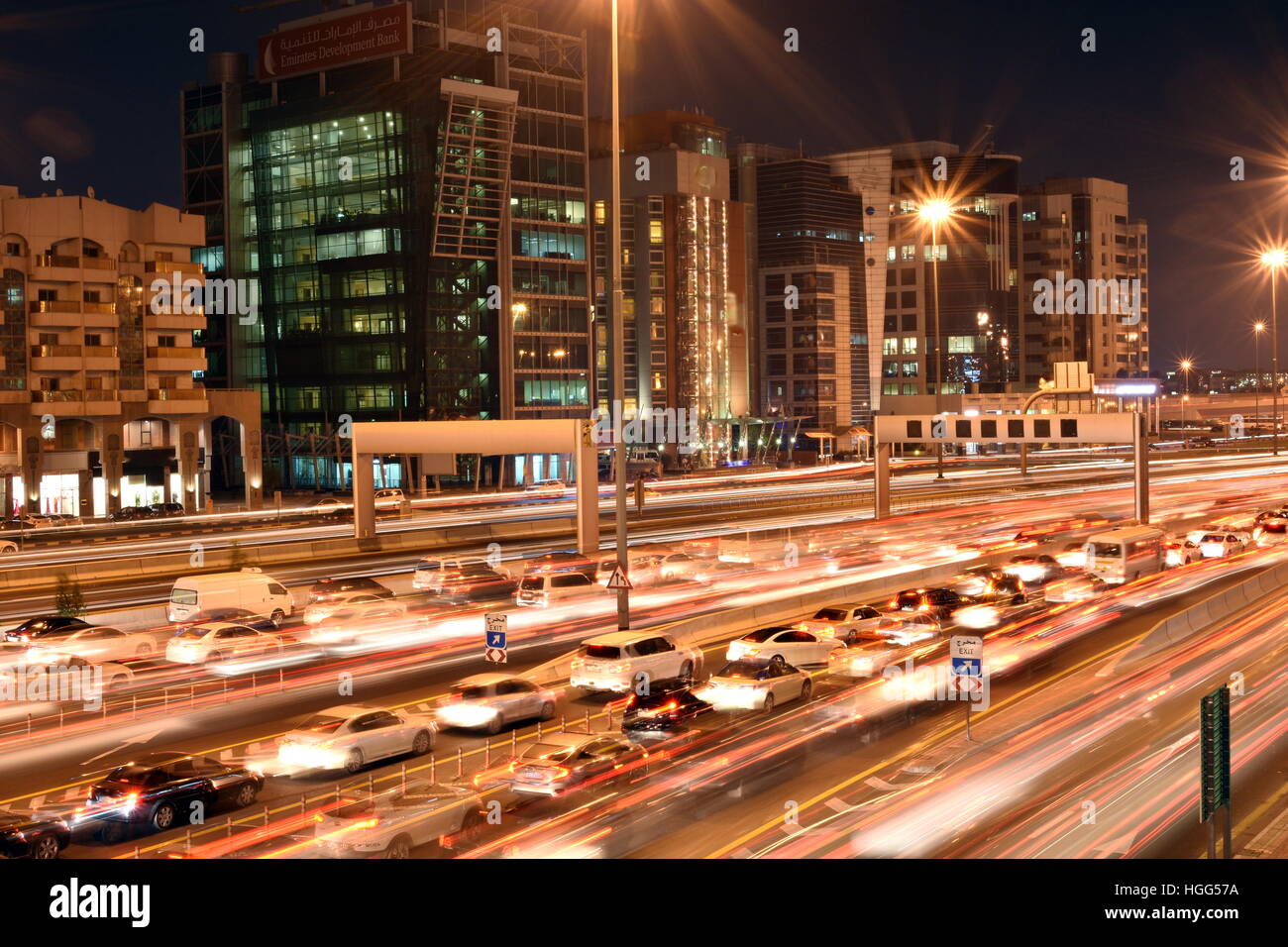 Heavy traffic in DubaiSharjah road, Al Ittihad road in rush hour