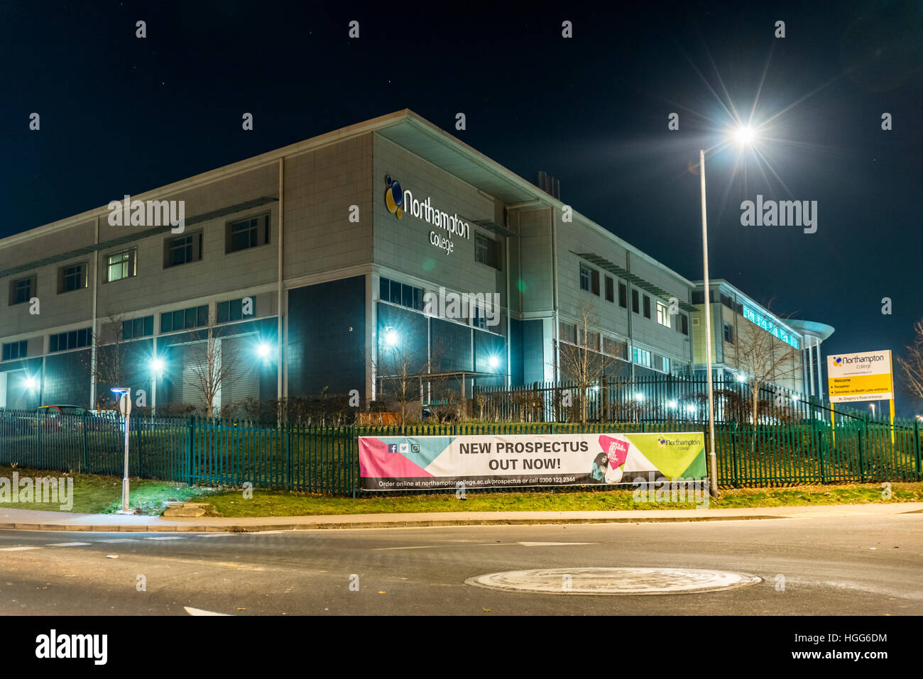Night View of Northampton College Recruiting Sign. Stock Photo