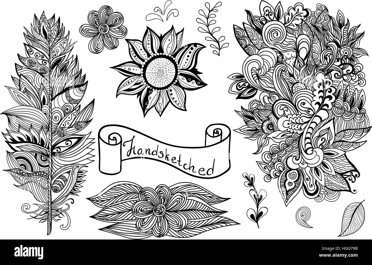 Vector hand drawn black white design elements Stock Vector Image & Art ...