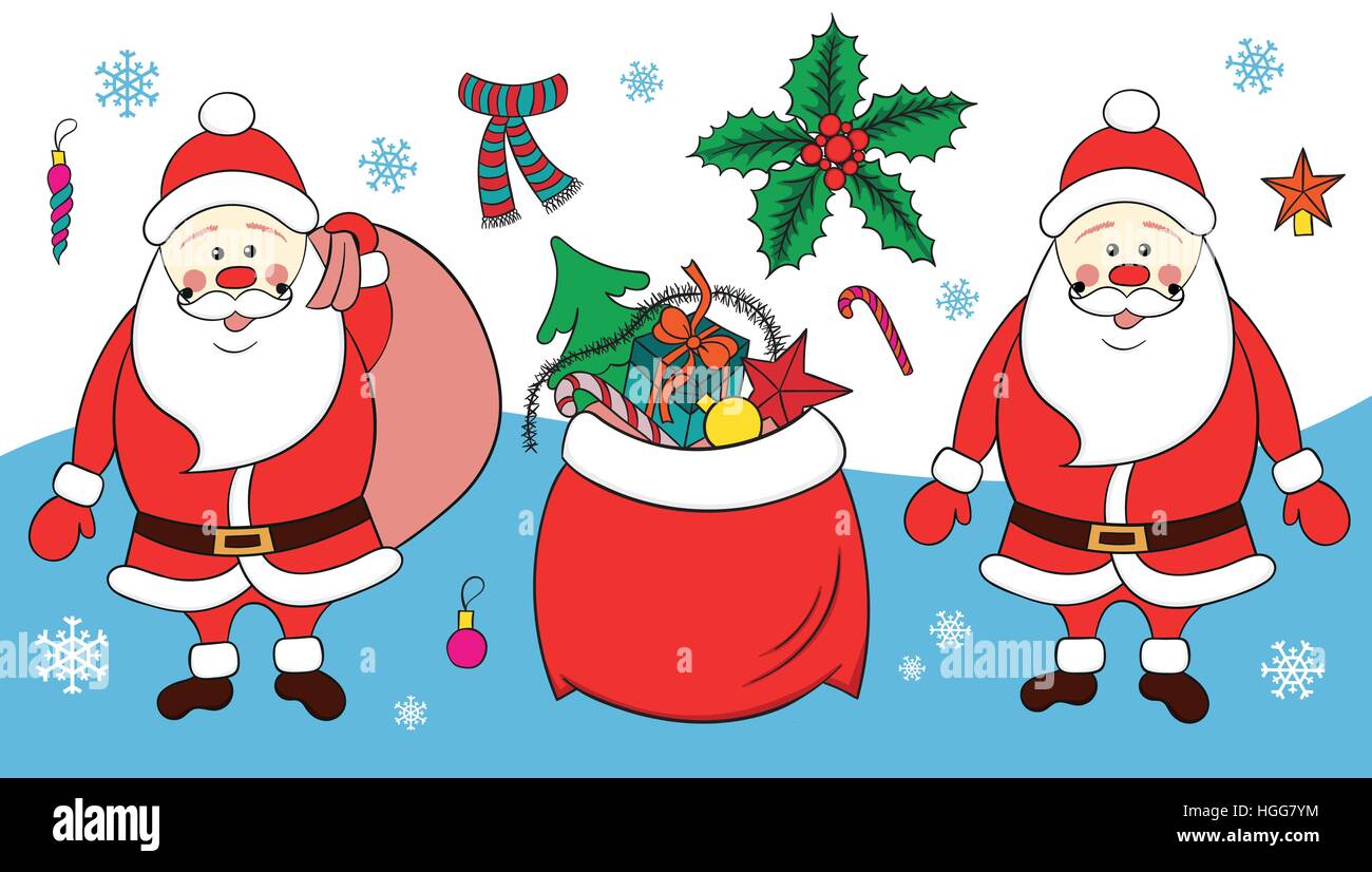 Vector Illustration of Santa Claus carrying sack full of gifts Stock ...
