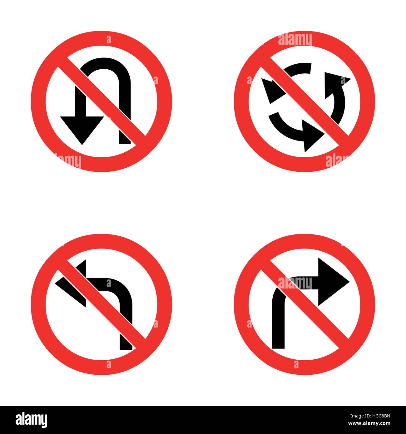 Set of variants a U-Turn forbidden - road sign isolated on white  background. Group of as fish-eye, simple and grunge icons for your design.  Vector illustration Stock Vector Image & Art 
