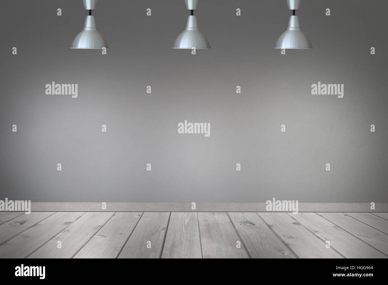 Ceiling light in the room and light shining to wall and floor with gray cement wall background. Stock Photo