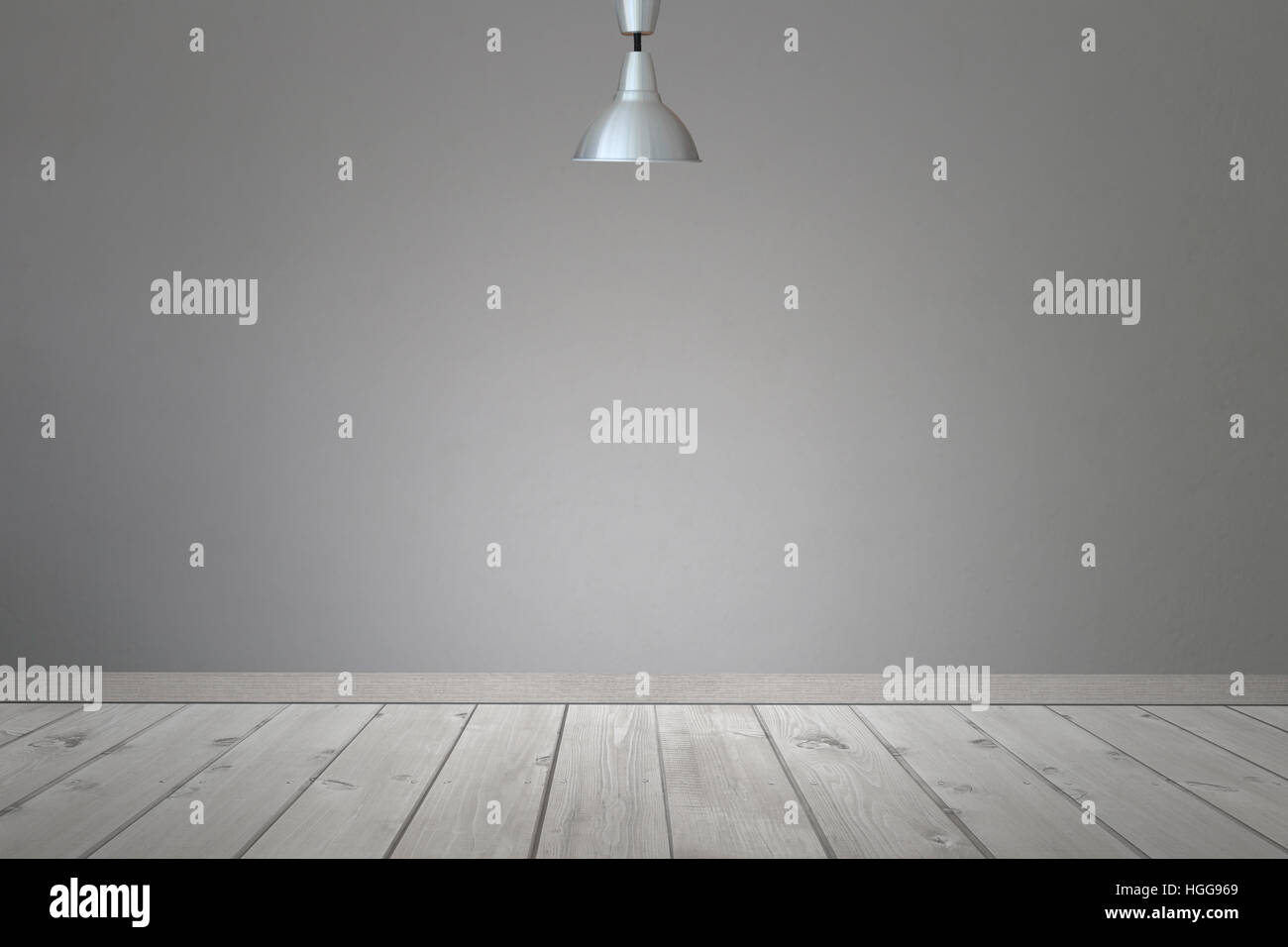 Ceiling light in the room and light shining to wall and floor with gray cement wall background. Stock Photo