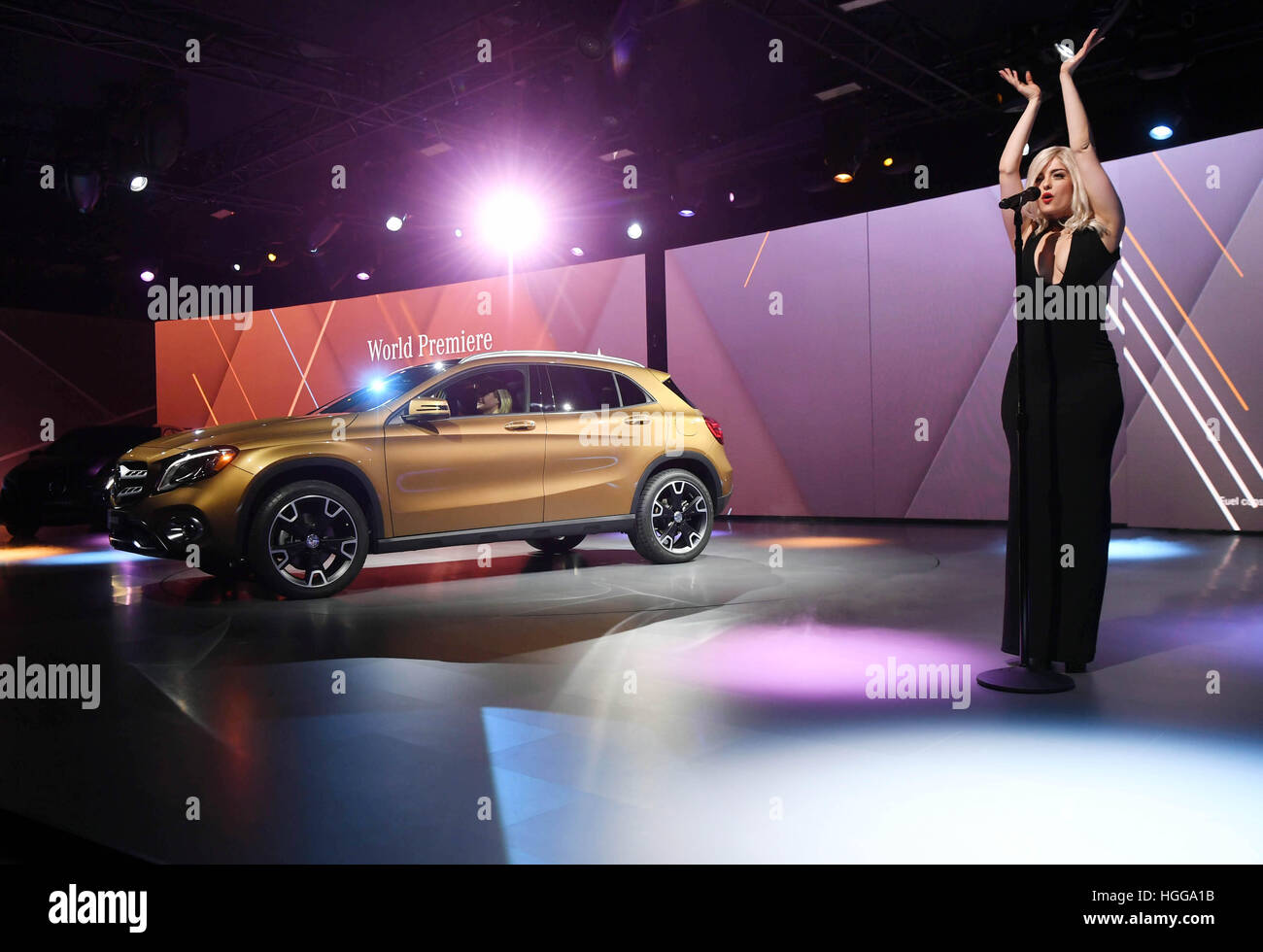 Detroit Usa 8th Jan 17 Bebe Rexha Performs At The Presentation Of The New Mercedes Benz Gla On The Eve Of The First North American International Auto Show Naias Press Day In A