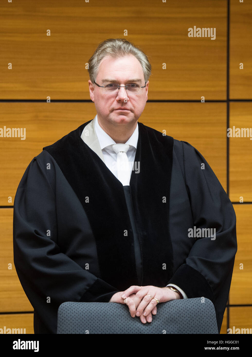 Bochum, Germany. 9th Jan, 2017. The presiding judge Markus van den Hoevel, photographed at the district court in Bochum, Germany, 9 January 2017. The tax trial against the legendary ex-agent Mauss concerns an alleged secret fonds which financed his missions. Photo: Bernd Thissen/dpa/Alamy Live News Stock Photo