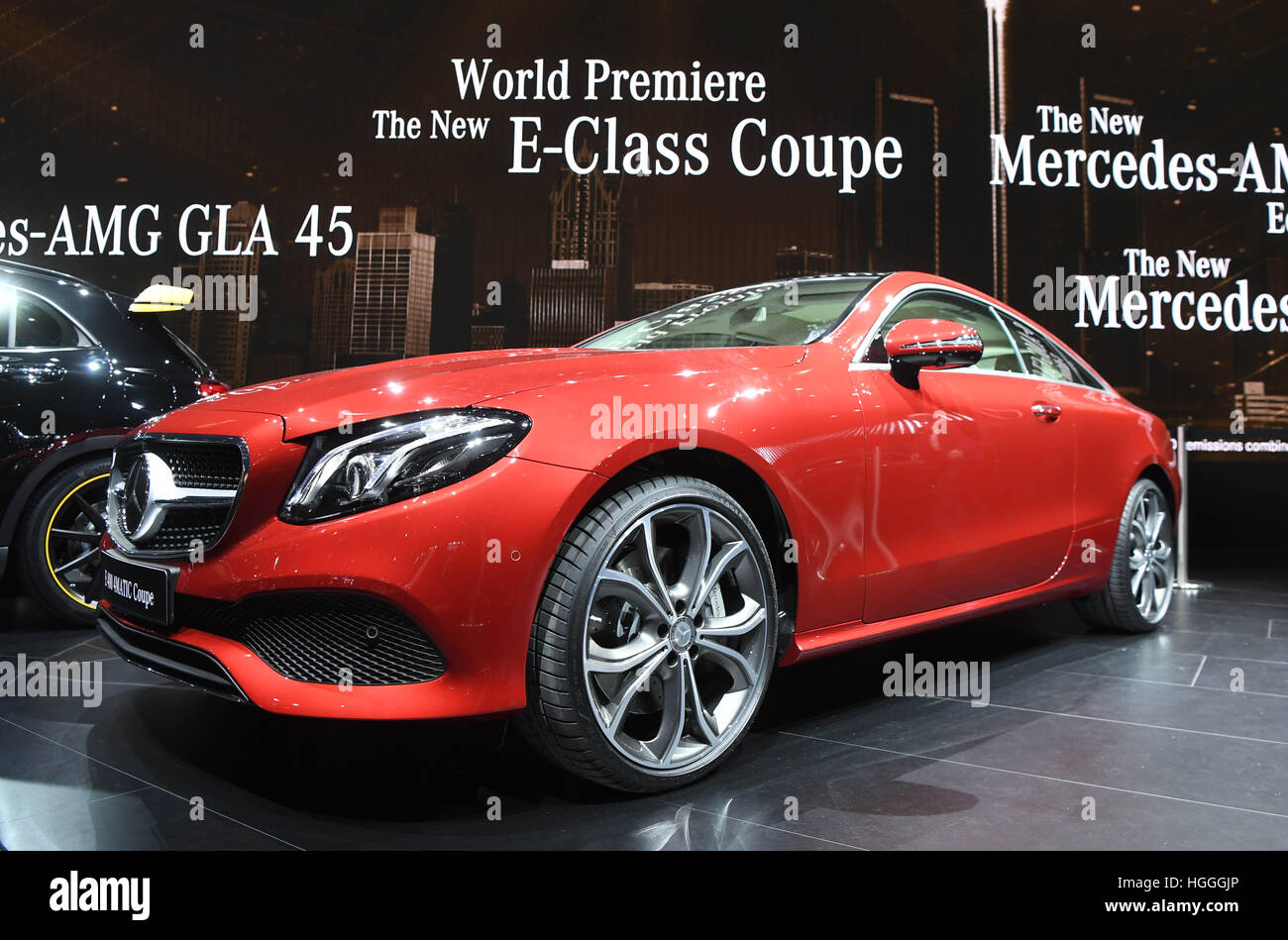 Detroit, US. 9th Jan, 2017. The new Mercedes-Benz E-Class Coupe is presented during the first press day at the North American International Auto Show (NAIAS) in Detroit, US, 9 January 2017. The fair opens its doors on 9 January for the press and car dealers, the general public can visit the fair between 14 and 22 January 2017. Photo: Uli Deck/dpa/Alamy Live News Stock Photo