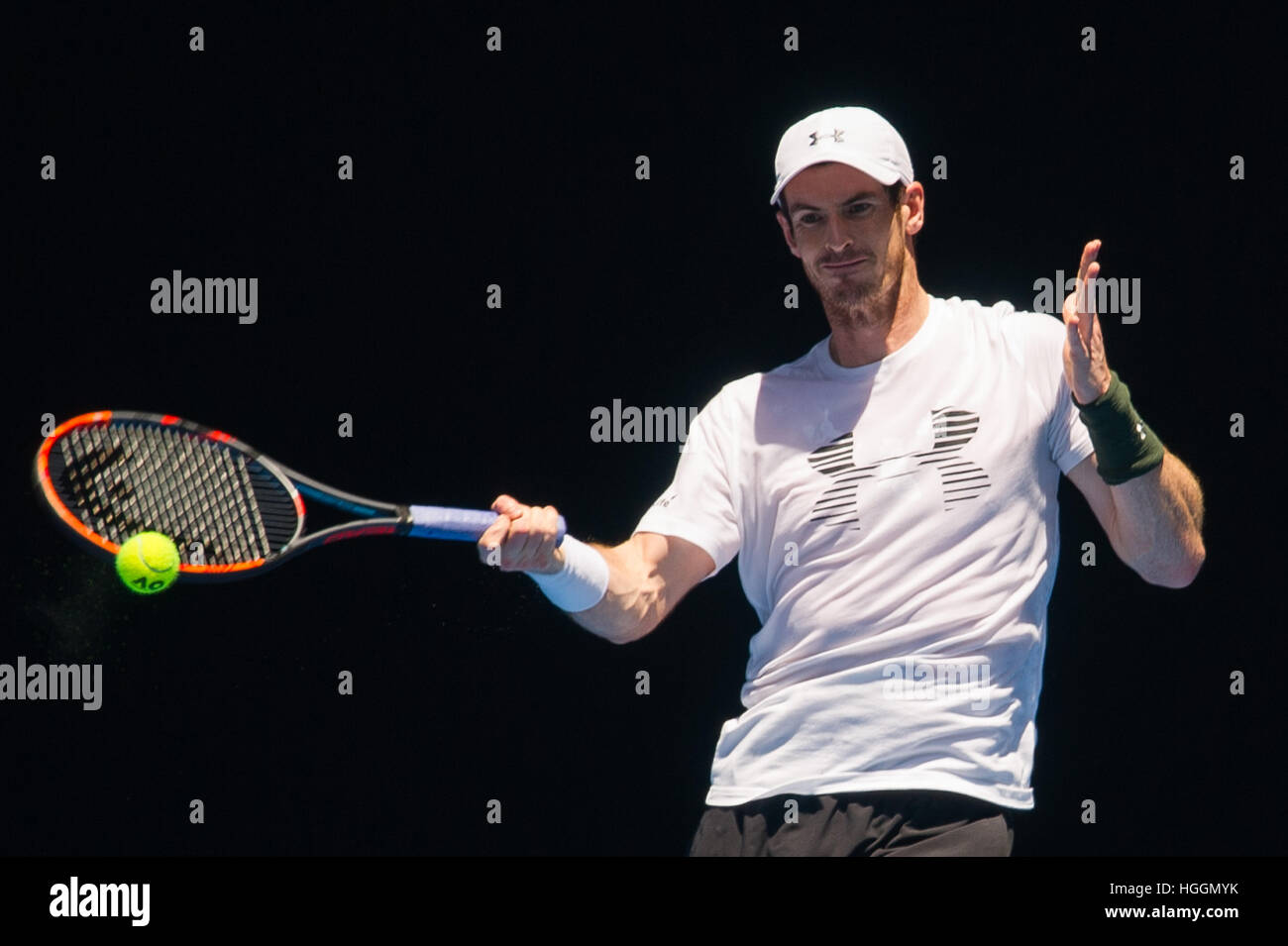 Melbourne, Australia. 10th Jan, 2017. Andy Murray of Great Britain attends a training session ahead of Australian Open 2017 at Melbourne Park in Melbourne, Australia. The Australian Open 2017 will take place at Melbourne Park from Jan. 16 to Jan. 29. © Bai Xue/Xinhua/Alamy Live News Stock Photo