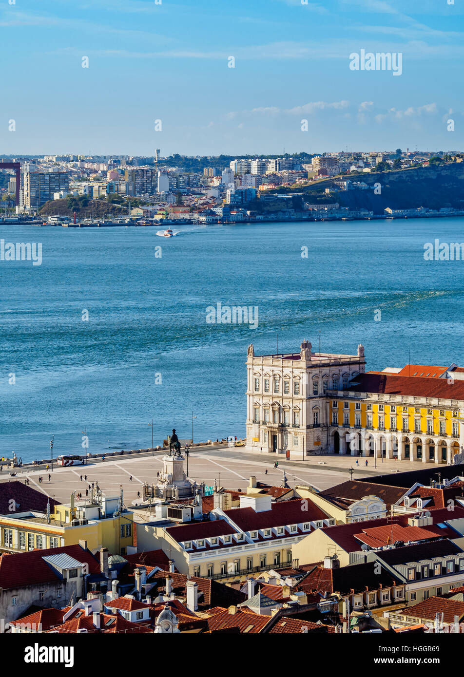 Portugal, Lisbon, Praca do Comercio and Tagus River viewed from the Sao Jorge Castle. Stock Photo