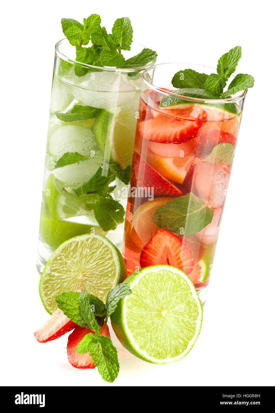Strawberry and classic mojito isolated on white background Stock Photo