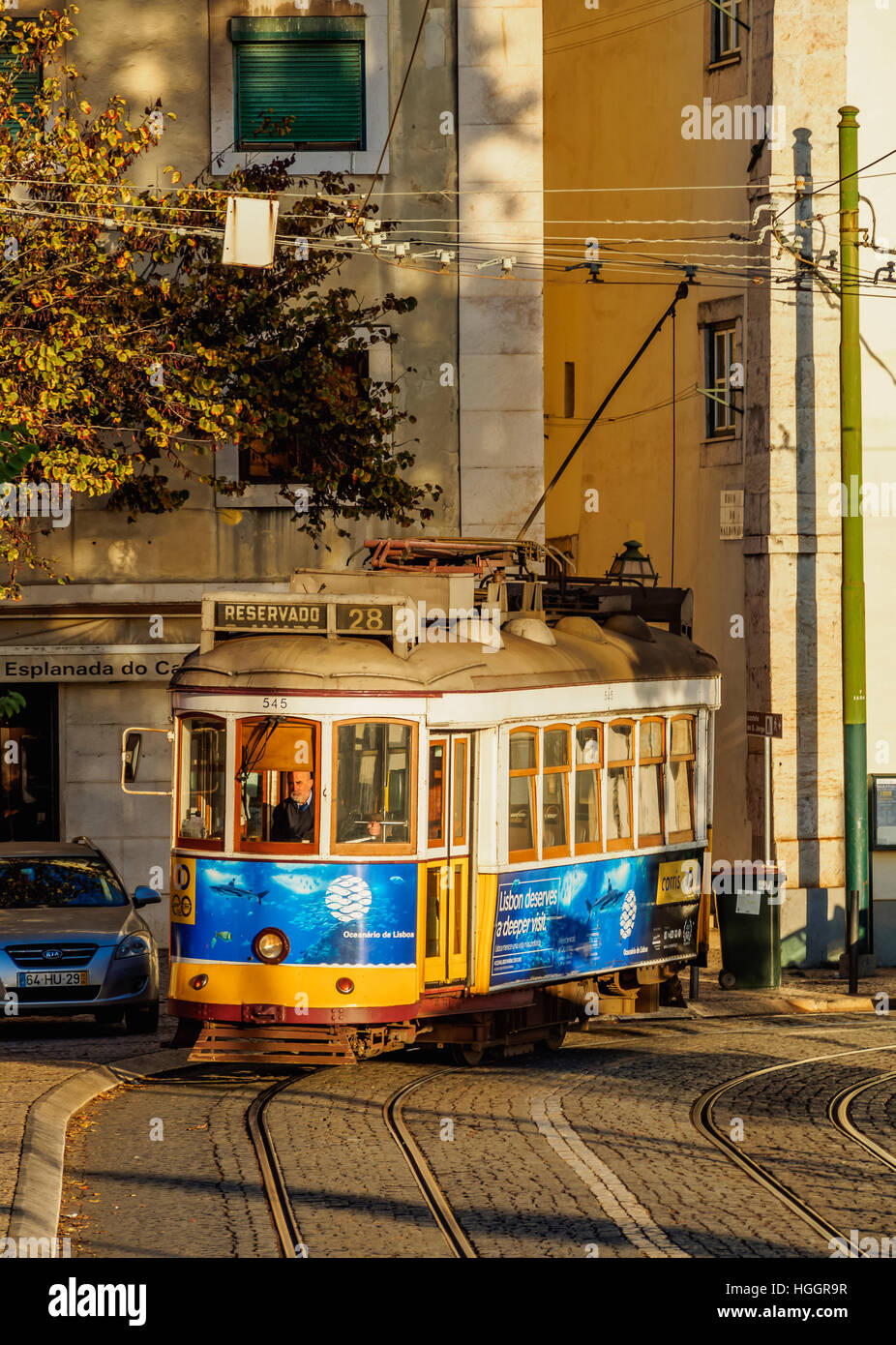 Portugal, Lisbon, Tram number 28 in Alfama. Stock Photo