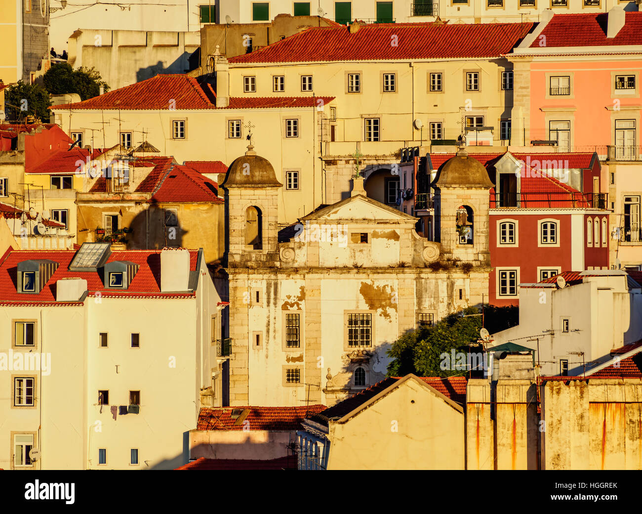 Portugal, Lisbon, View towards the Sao Cristovao and Sao Lourenco Church. Stock Photo