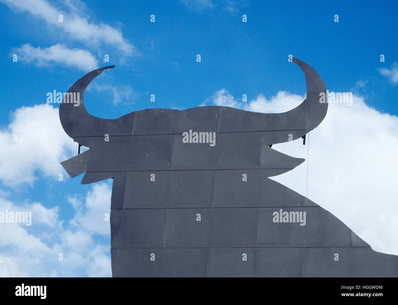 Detail of the Osborne bull. Cuenca province. Castilla La Mancha. Spain. Stock Photo