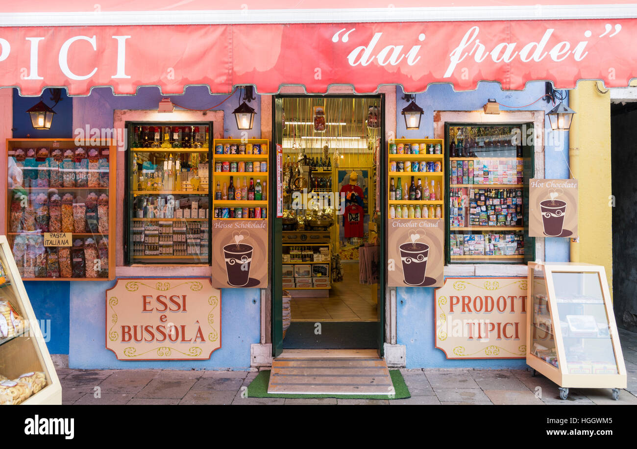 Shop front on Burano, Venice, Italy Stock Photo Alamy