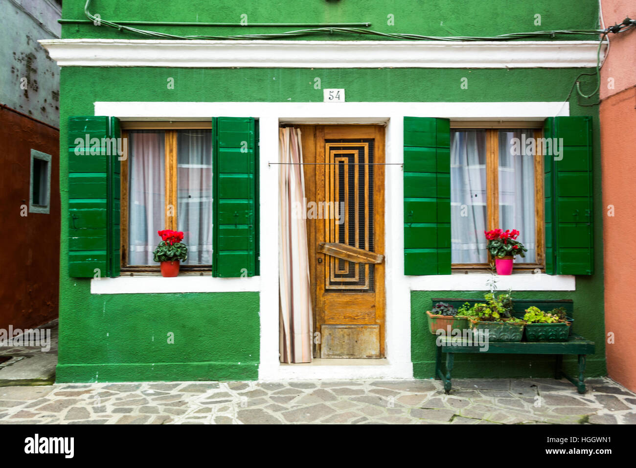 Green house, on Burano, Venice, Italy Stock Photo