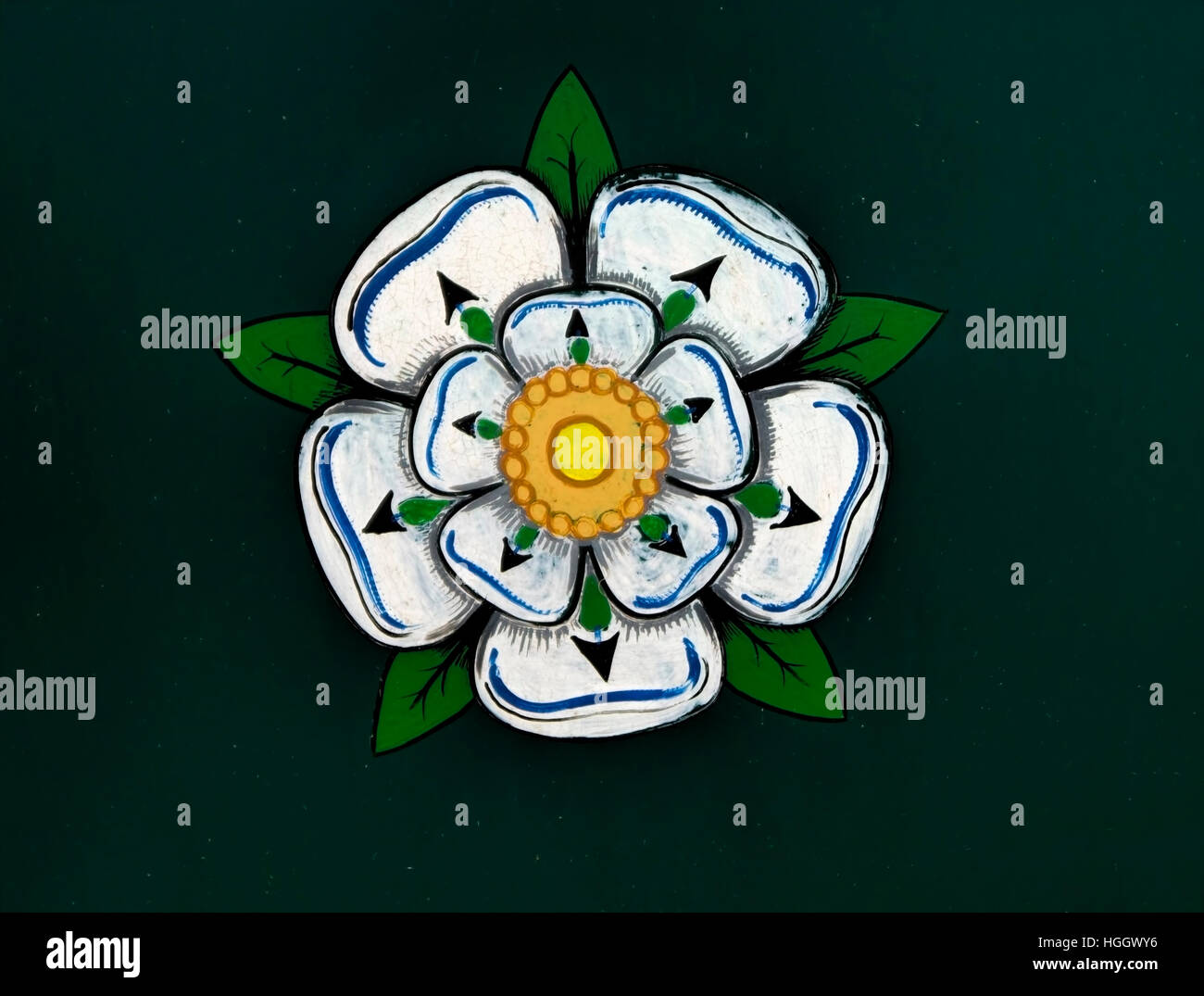 White rose of York painted on the exterior of a narrowboat. Stock Photo