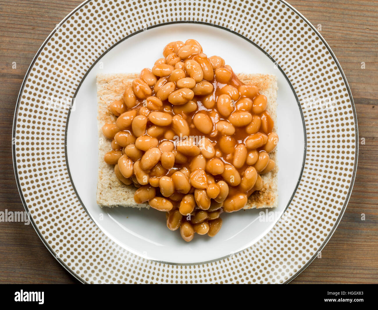 Cooked Breakfast or Snack of Baked Beans on Toast Stock Photo