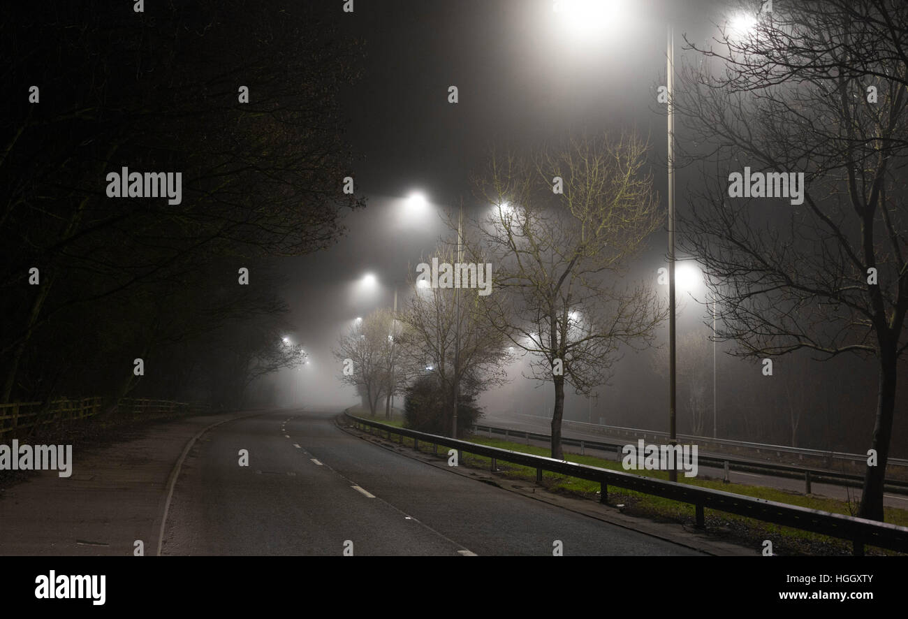 Foggy night, Edgware Way, England, UK. Stock Photo